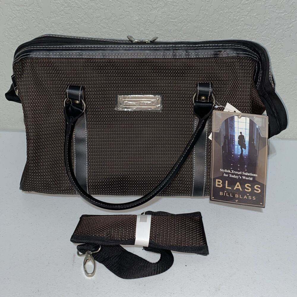 Bill Blass Essentials Designer Travel Bag Luggage Carry On‎ Brown Leather Canvas
